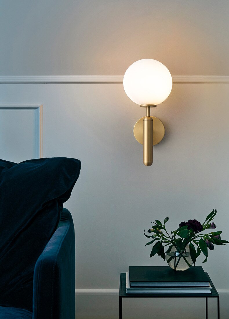 Modern Mini Glass Globe Brass Scone Wall Light