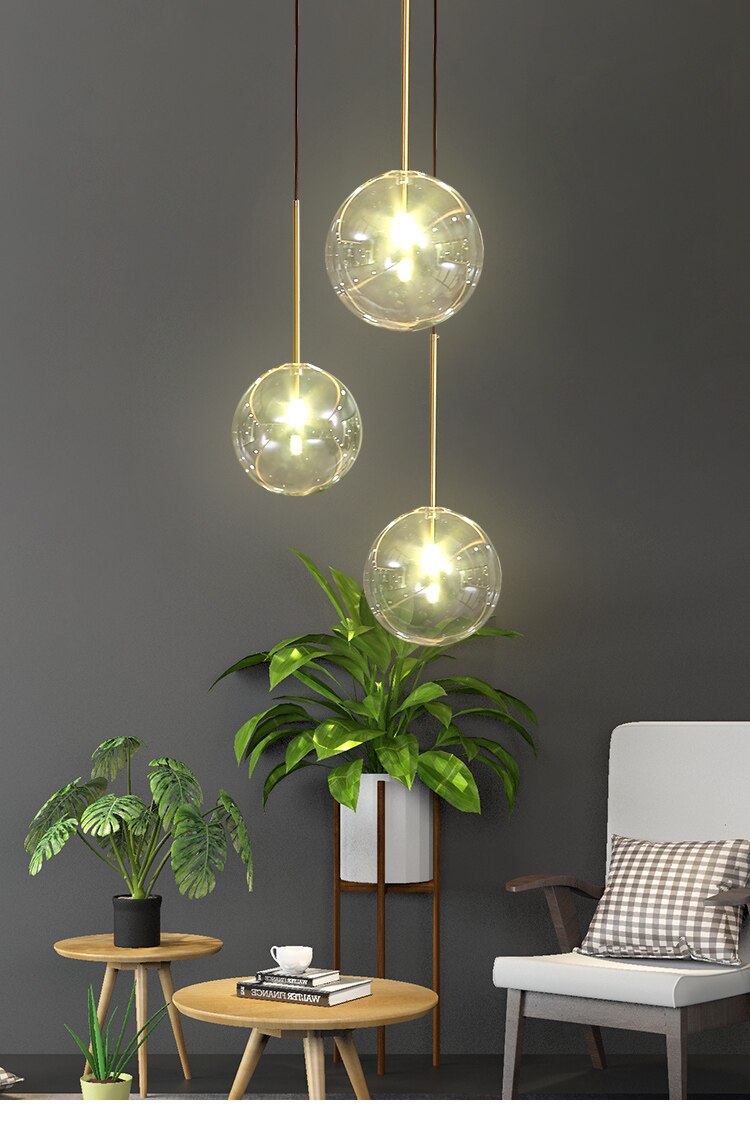 IWP Modern Minimalist Clear Glass Globe Pendant Lamp