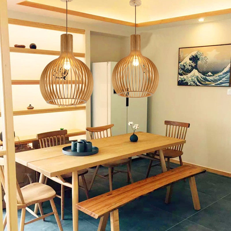 Yunke Hand-made Wooden Cage Pendant Light