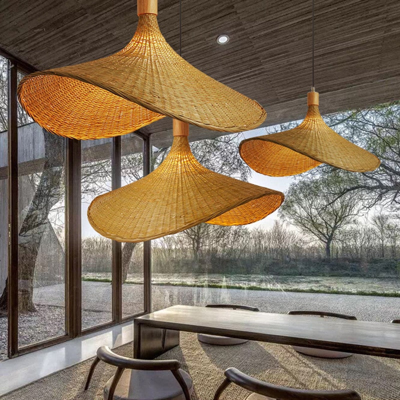 Fedora Hand Weaved Rattan Pendant Light