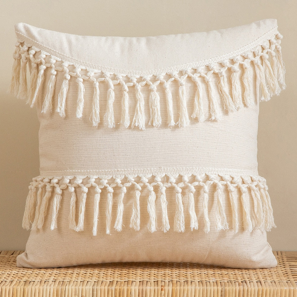Japandi Style Off-white Tassel Decorative Pillow