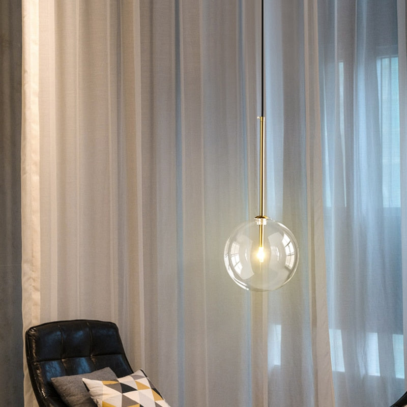 IWP Modern Minimalist Clear Glass Globe Pendant Lamp