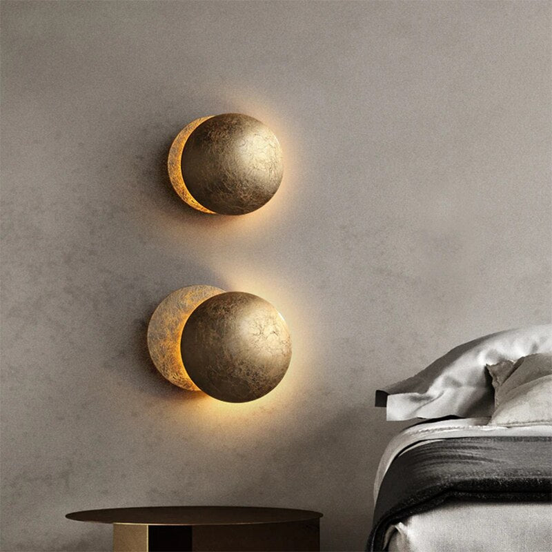 Vintage Solar Eclipse Brass Sconce Wall Lamp