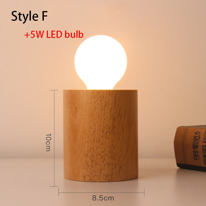 Mini Retro Solid NaturalWood Table Lamp