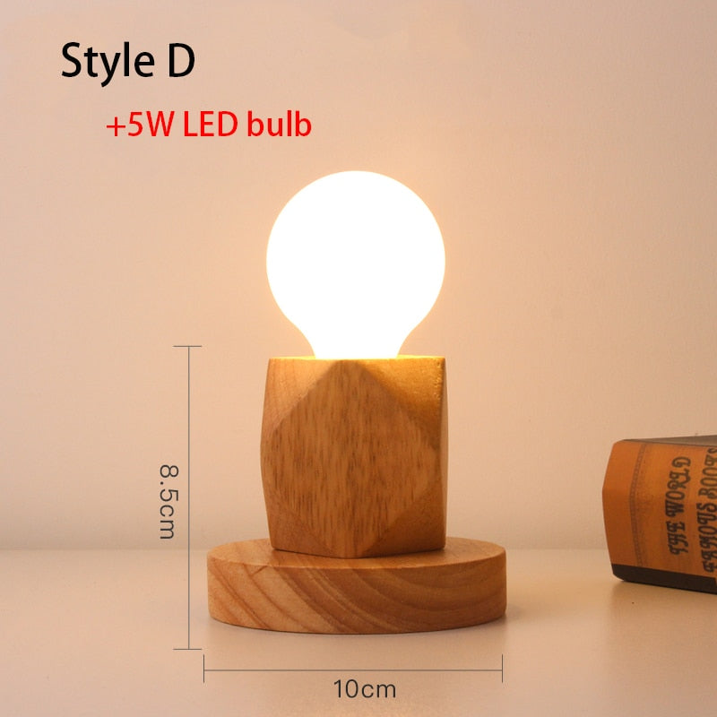 Mini Retro Solid NaturalWood Table Lamp