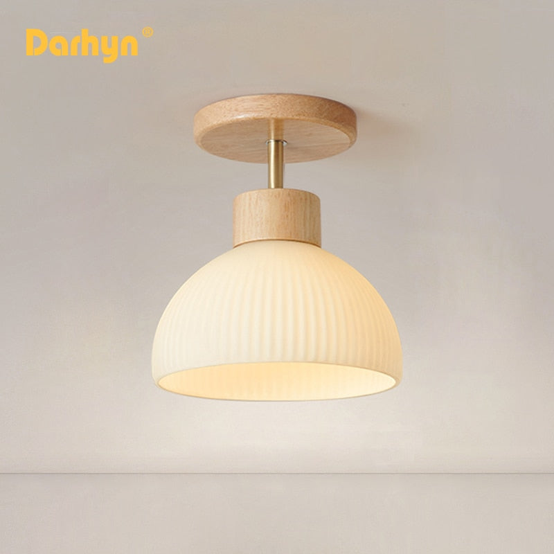 Darhyn Wood + Ribbed Glass Dome Flush Mount