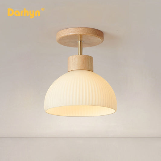 Darhyn Wood + Ribbed Glass Dome Flush Mount