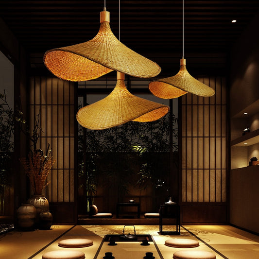 Fedora Hand Weaved Rattan Pendant Light