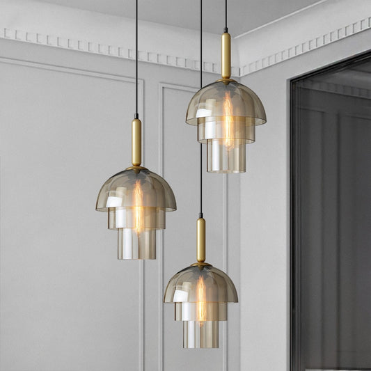 Industrial Style Champagne Smoked Glass Pendant Light