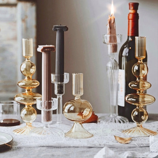 Vintage French Style Crystal Glass Candle Holders