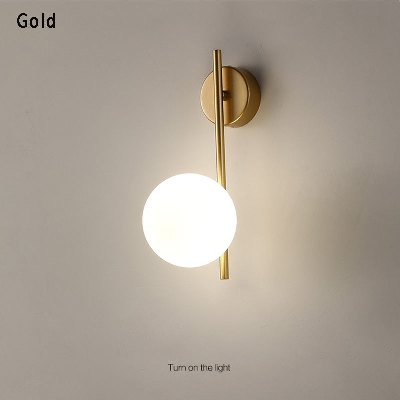 North Wall Lamp Gold Frosted Glass Globe Sconce