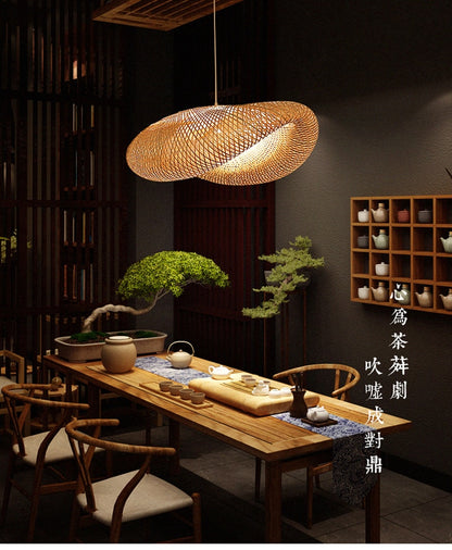 Japandi Hand Weaved Bamboo Cloud Pendant Light