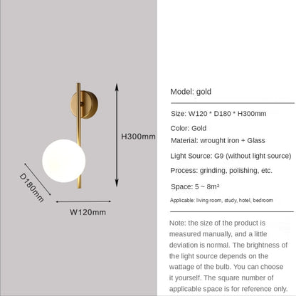 North Wall Lamp Gold Frosted Glass Globe Sconce