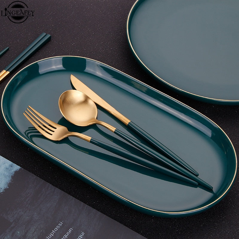 Matte Golden Stainless Steel Dinnerware Set