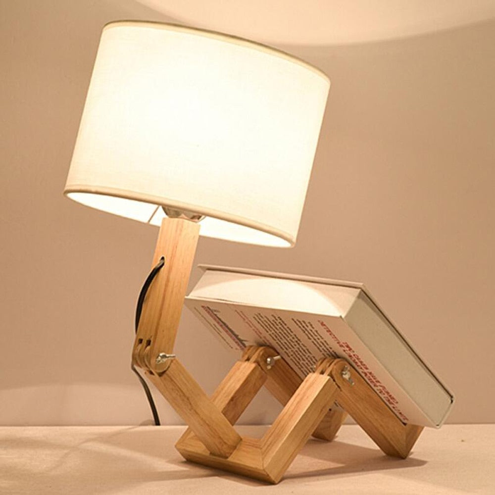 Robot Shape Wooden LED Table Lamps