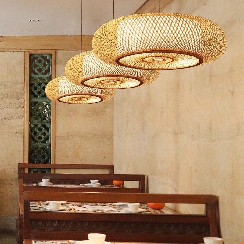 Bamboo Pendant Lights for Living Room Chinese Style Hanging Light Cover Bedroom Pendant Lamps Kitchen Home Decor