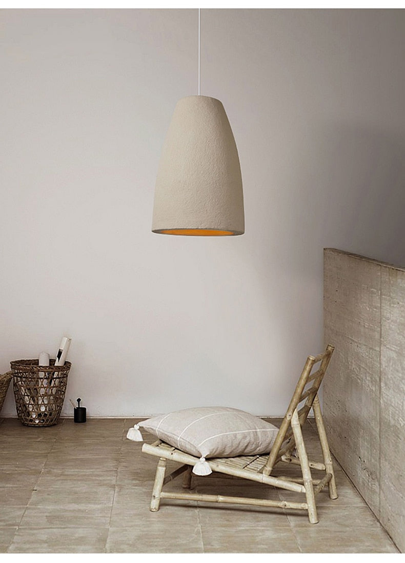 Japandi Wabi Sabi Cream Cylinder Style Pendant Light