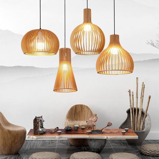 Yunke Hand-made Wooden Cage Pendant Light