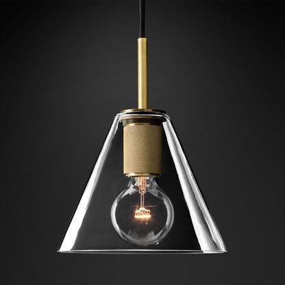 Minimalist Brass Scone + Clear Glass Pendant Light