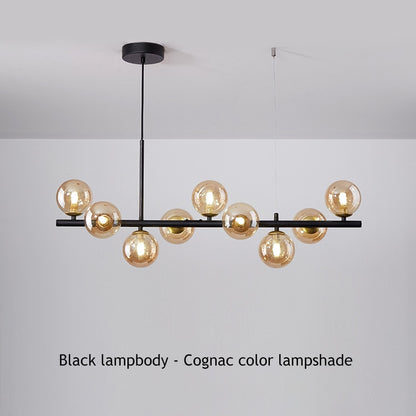 Modern Glass Globes on Long Bar Chandelier