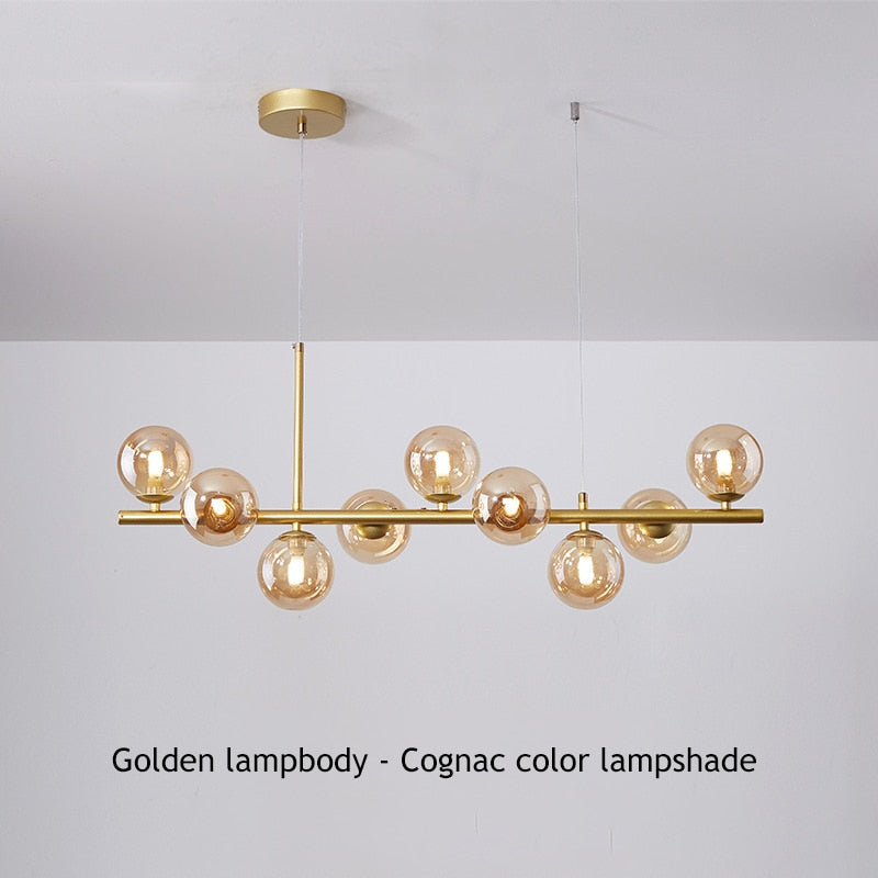 Modern Glass Globes on Long Bar Chandelier