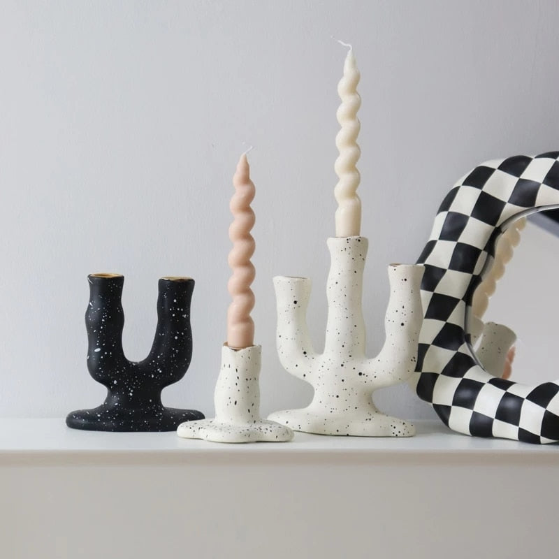 Nordic Splatted Ink Resin Candle Holders