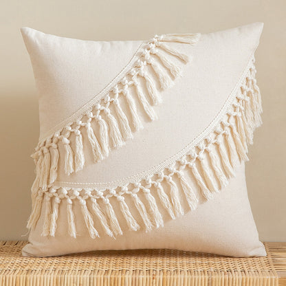 Japandi Style Off-white Tassel Decorative Pillow