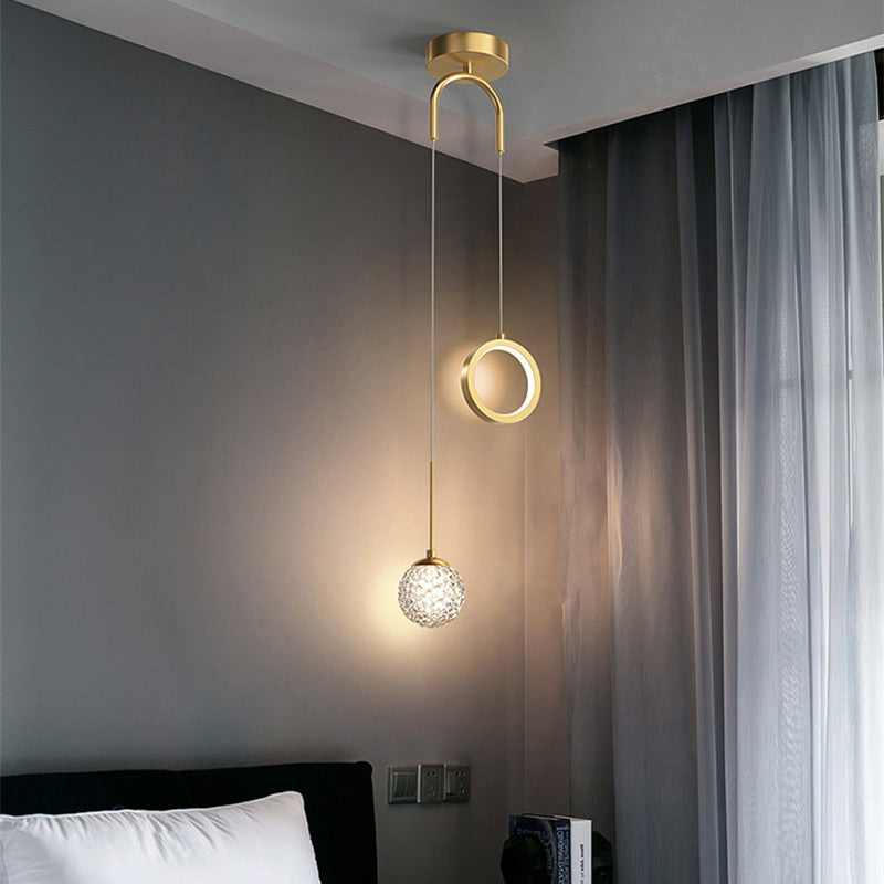 Modern Minimalist LED Ring + Gass Globe Pendant Light