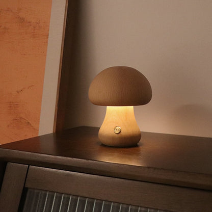 Mini LED Wooden Mushroom Bedside Table Lamp