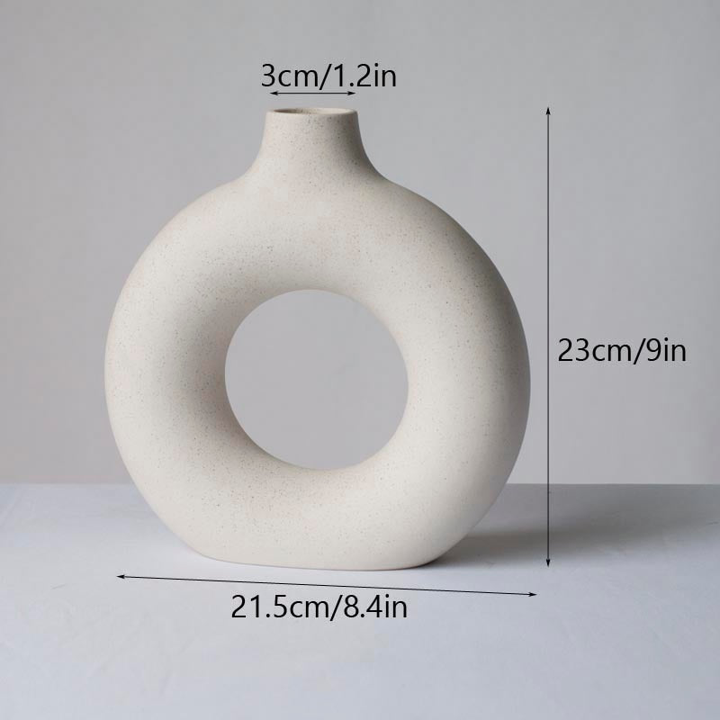 Vilead Circular Hollow Ceramic Vase Donuts Nordic Pampas Grass Home Decoration Accessories Office Living Room Interior Decor