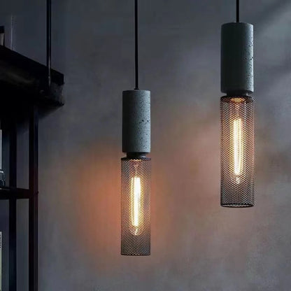 Industrial Style Cement + Mesh Metal Pendant Light