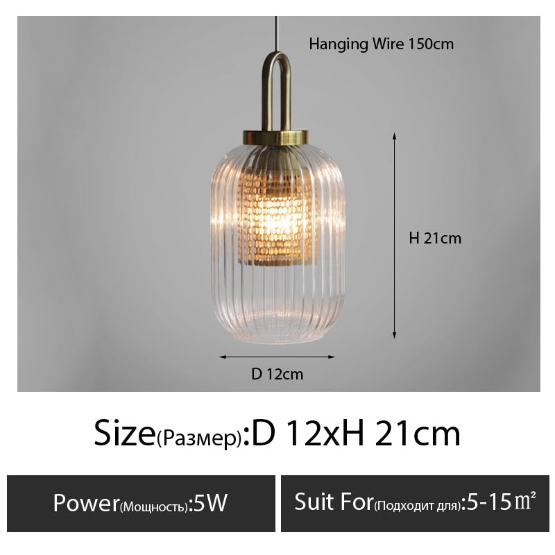 Modern Touch Switch Ribbed Glass Pendant Light