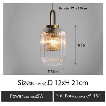 Modern Touch Switch Ribbed Glass Pendant Light