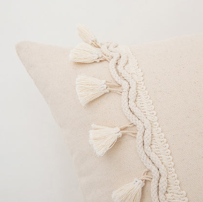 Japandi Style Off-white Tassel Decorative Pillow