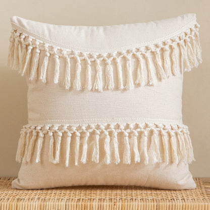 Japandi Style Off-white Tassel Decorative Pillow