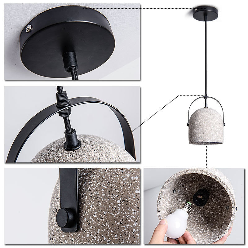 Modern Minimalist Grainy Cement Hanging Dome Pendant Light