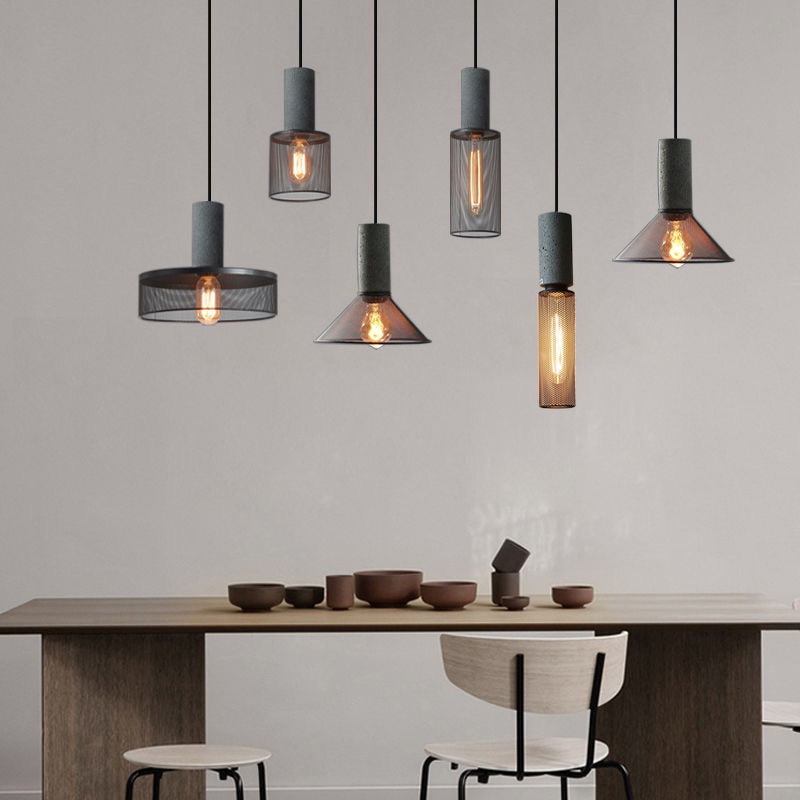 Industrial Style Cement + Mesh Metal Pendant Light