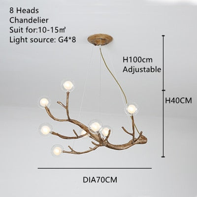 Nordic Resin Iron Tree Branch Chandelier