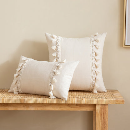 Japandi Style Off-white Tassel Decorative Pillow