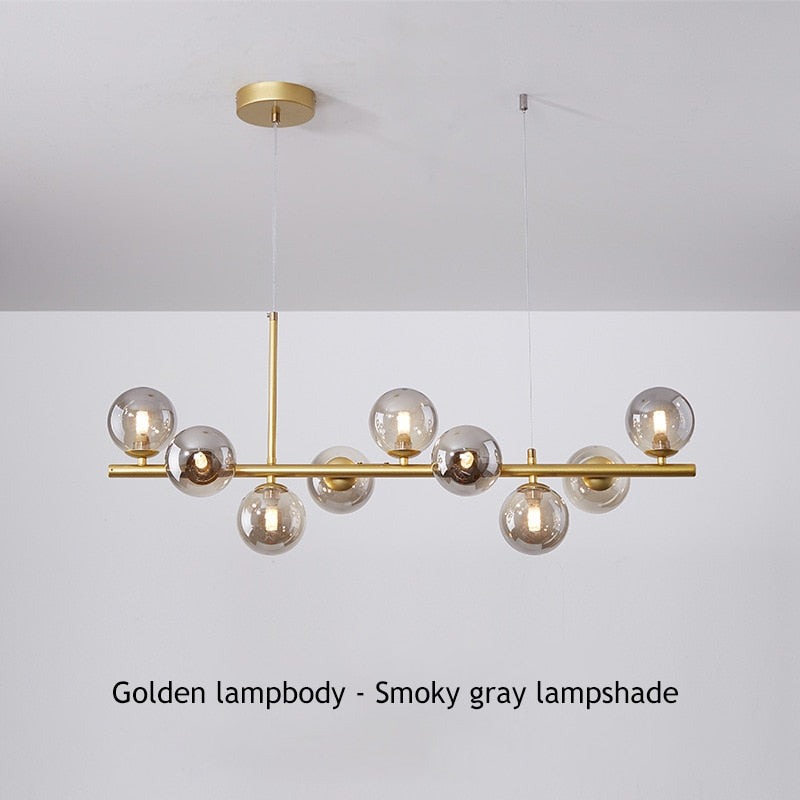 Modern Glass Globes on Long Bar Chandelier