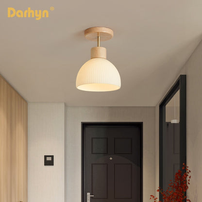 Darhyn Wood + Ribbed Glass Dome Flush Mount