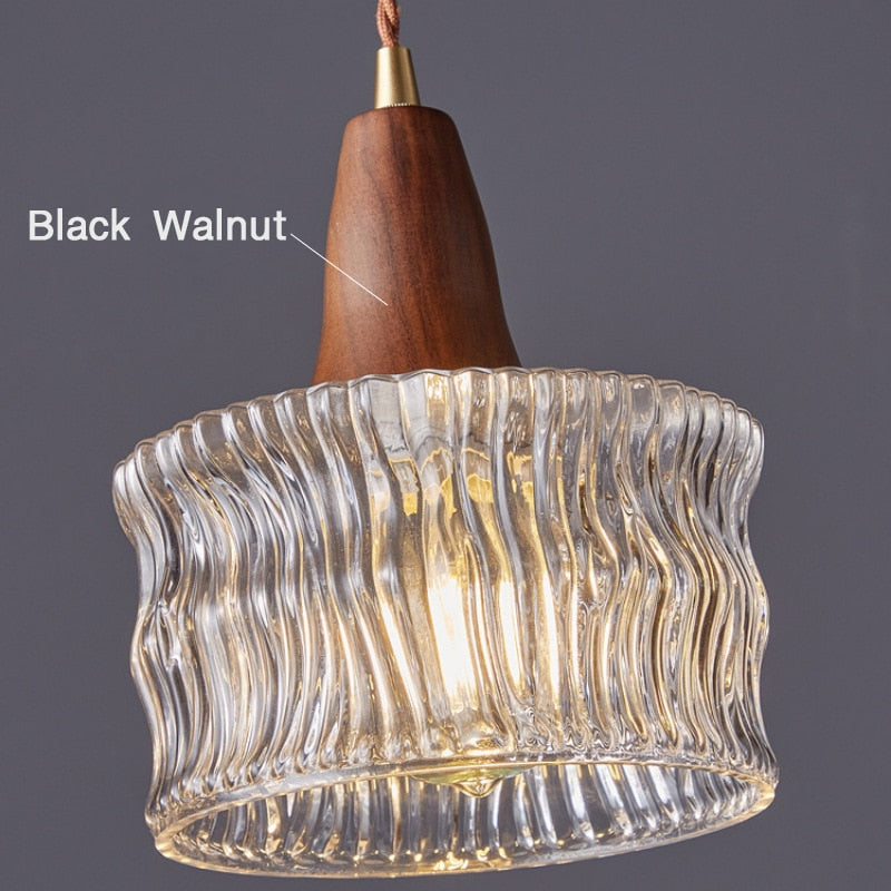 Sano Nordic Walnut + Ripple Glass Pendant Light