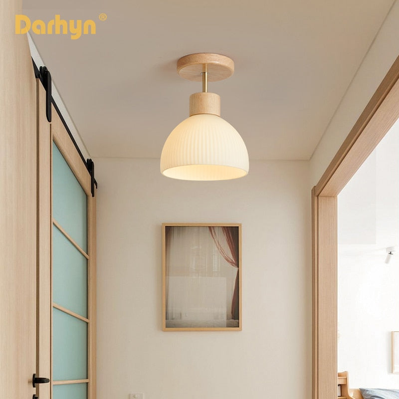 Darhyn Wood + Ribbed Glass Dome Flush Mount