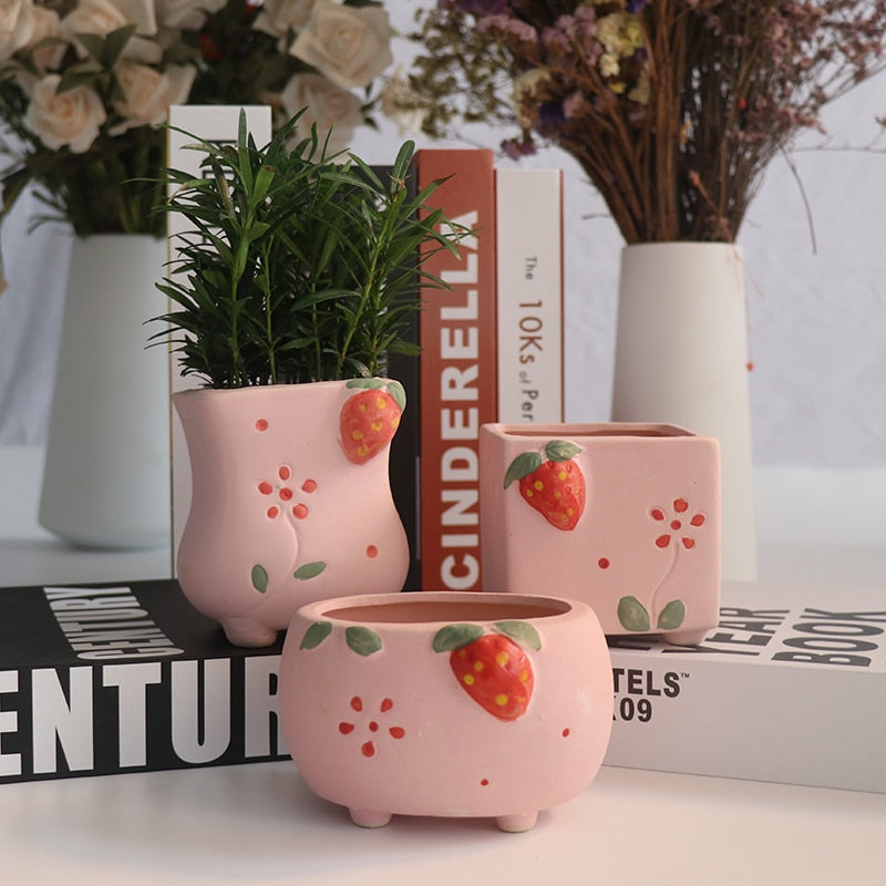 Handmade Mini Ceramic Strawberry Plant Pot