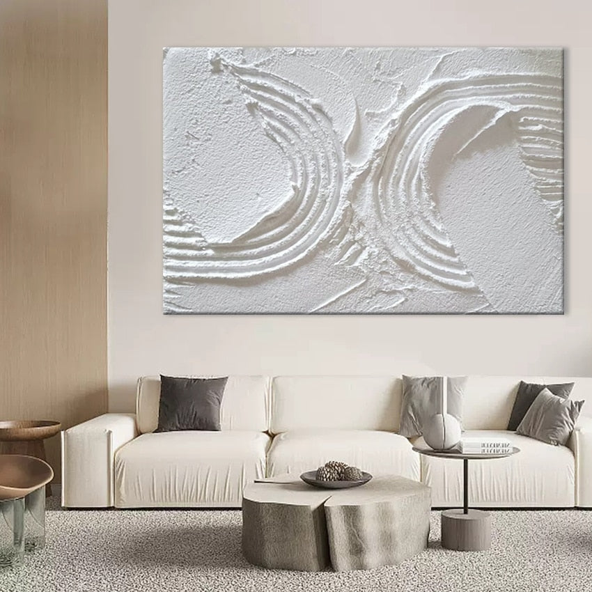 Fuji Collection A01 Hand-painted Abstract White Line Wall art (Unframed)