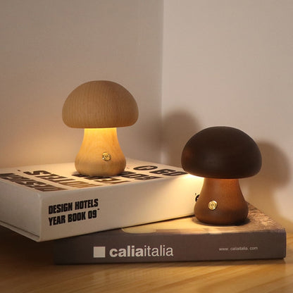 Mini LED Wooden Mushroom Bedside Table Lamp