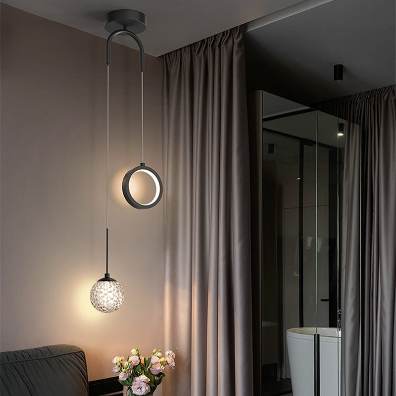 Modern Minimalist LED Ring + Gass Globe Pendant Light