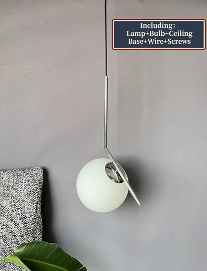 Modern LED Side-Rod Milk Glass Globe Pendant Light