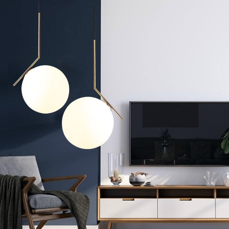 Modern LED Side-Rod Milk Glass Globe Pendant Light