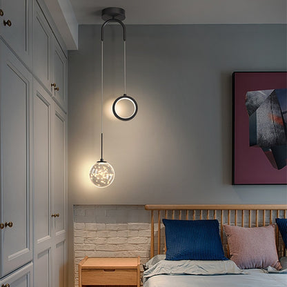 Modern Minimalist LED Ring + Gass Globe Pendant Light